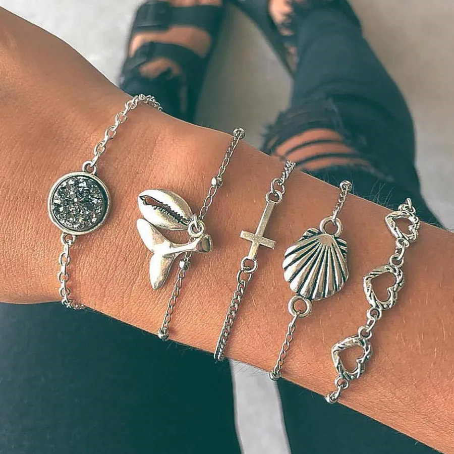 DIEZI Vintage One Sets Shell Cross Whale Heart Charm Bracelet For Women Bohemian Beach Boho Silver Chain Bracelets Jewelry Gifts
DIEZI Vintage One Sets Shell Cross Whale Heart Charm Bracelet For Women Bohemian Beach Boho Silver Chain Bracelets Jewelry Gifts