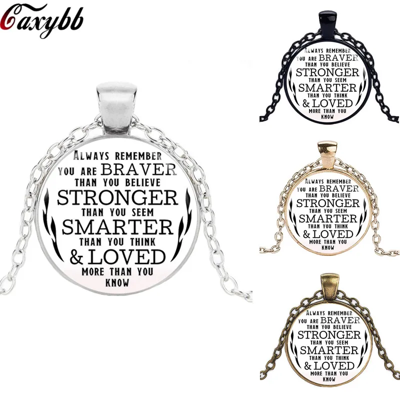 Glass Quote Charm Necklace Always Remember You Are Braver Than You Believe Glass Cabochon Necklace pendant Gift
Glass Quote Charm Necklace Always Remember You Are Braver Than You Believe Glass Cabochon Necklace pendant Gift
