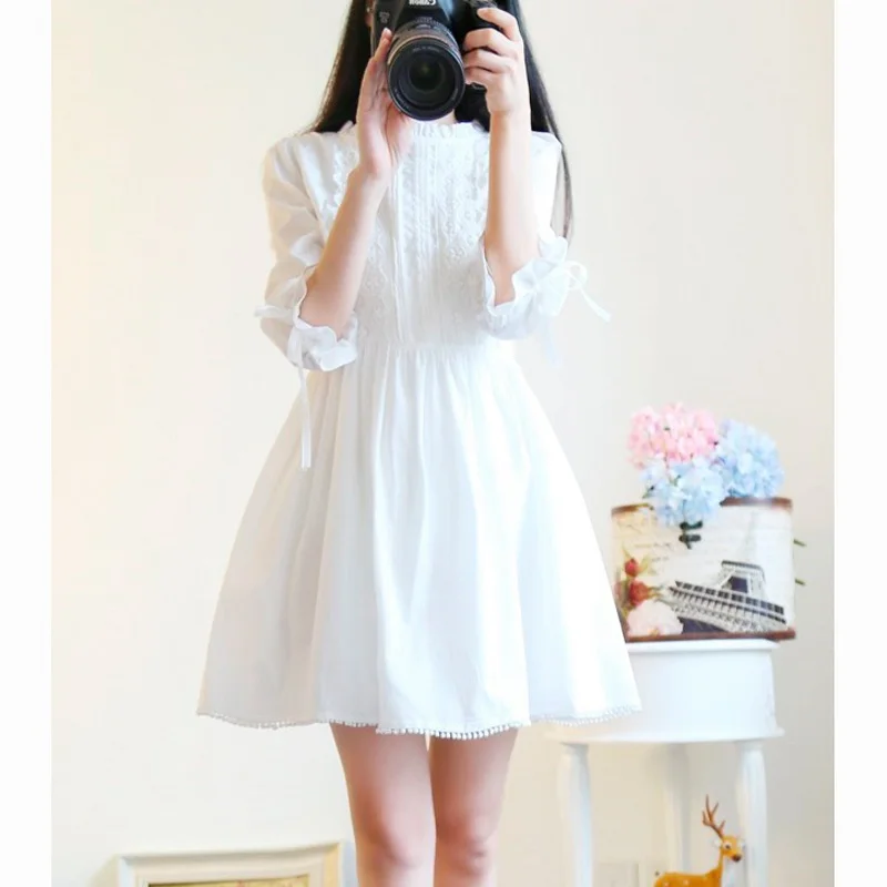 Autumn Women Mini Lace Dress Lovely White Color Half Sleeve Dress High Waist Dresses Brief Short Tunic A Line Mori Girl Dress
Autumn Women Mini Lace Dress Lovely White Color Half Sleeve Dress High Waist Dresses Brief Short Tunic A Line Mori Girl Dress