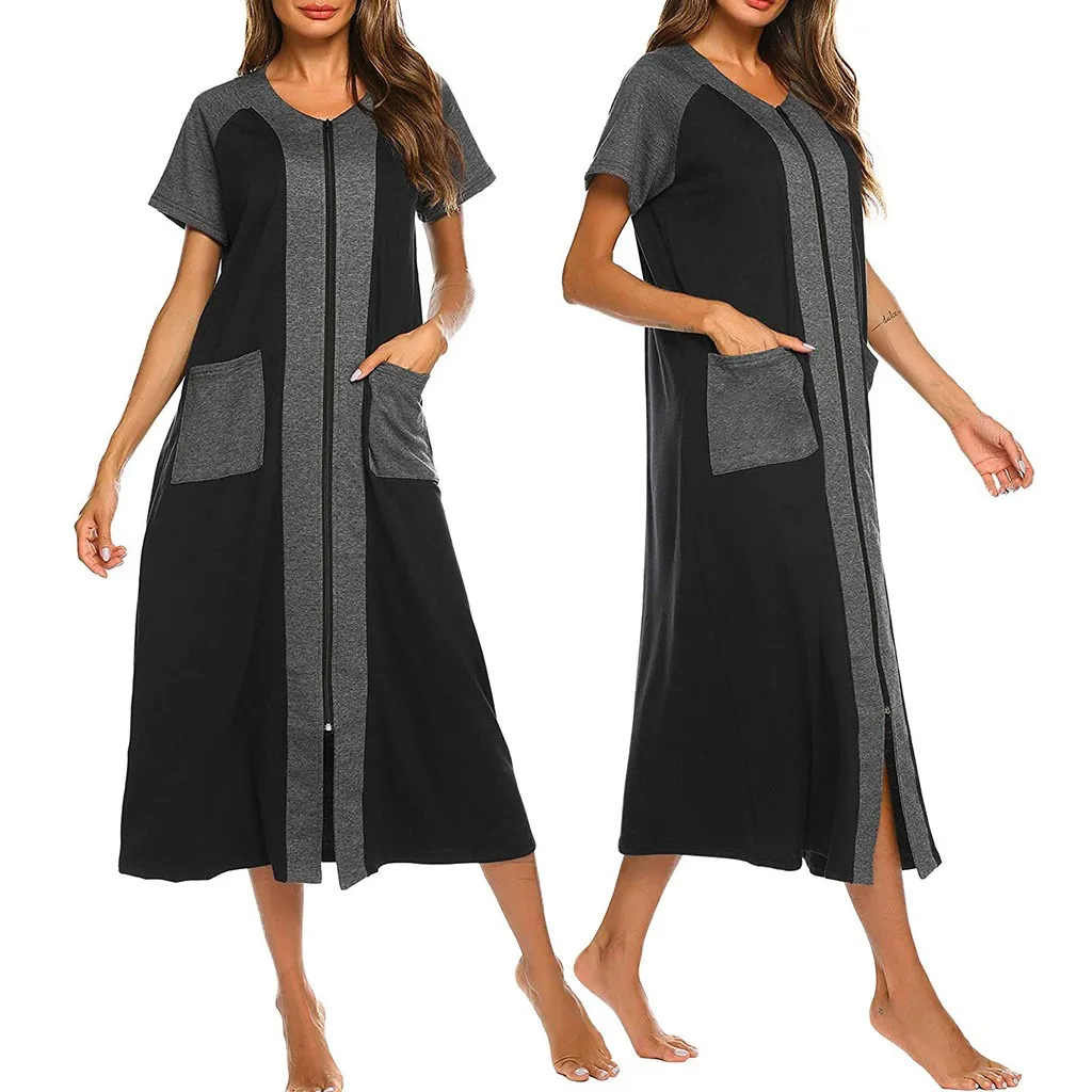 vintage dress women's summer sundress Short Sleeve Zipper Robe Long Nightgown Lougewear with Pockets female loose vestidos
vintage dress women's summer sundress Short Sleeve Zipper Robe Long Nightgown Lougewear with Pockets female loose vestidos