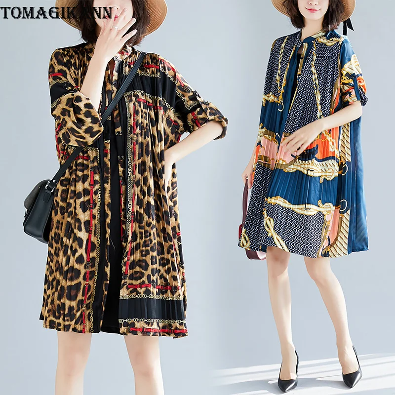 Leopard Print Pleated Chiffon Blouse Dress 2019 Spring Summer Elegant Stand Collar Single Breasted Beach Vocation Shirt Dresses
Leopard Print Pleated Chiffon Blouse Dress 2019 Spring Summer Elegant Stand Collar Single Breasted Beach Vocation Shirt Dresses