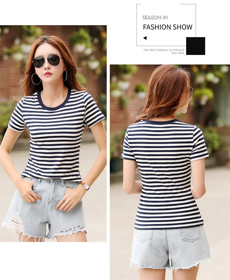 2018 Fashion Cotton T-shirts Women Tshirt Striped Short Sleeve Ladies Tops Tees Plus Size Rayas Camiseta Femme T-shirt Verano (7)