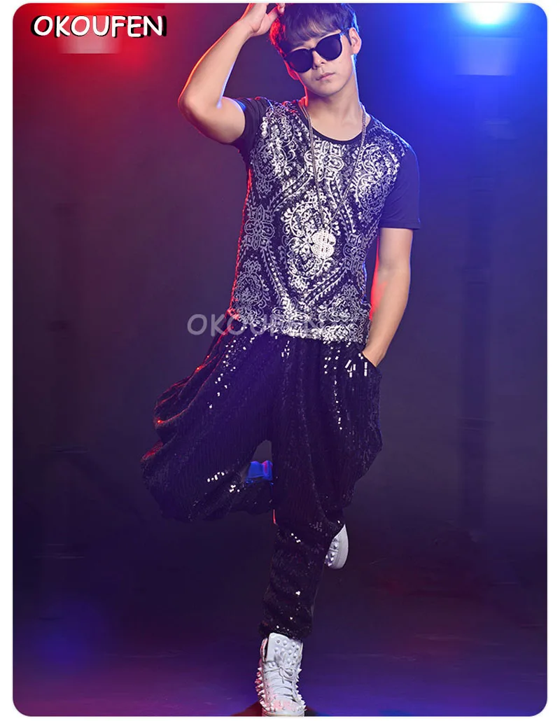 New fashion Trend T-shirt Mam Printing Shirt Black silver Sequin Stage Costumes Nightclub DJ Male singer show wear
New fashion Trend T-shirt Mam Printing Shirt Black silver Sequin Stage Costumes Nightclub DJ Male singer show wear