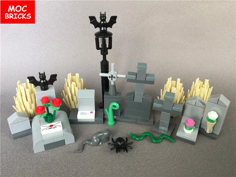 Set Sale MOC Bricks DIY Grave Stones - Graveyard with graves Haunted house snake bat rose plant figure ghost Educational Toys
Set Sale MOC Bricks DIY Grave Stones - Graveyard with graves Haunted house snake bat rose plant figure ghost Educational Toys