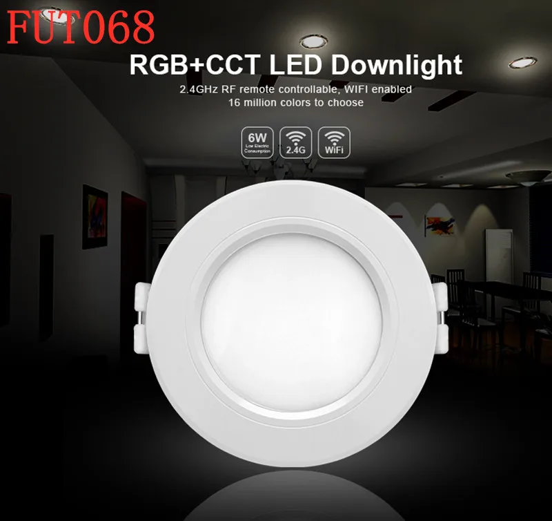 Milight FUT068 6W Dual White/RGB+CCT LED Downlight AC86-265V Led dimmable&FUT092 remote | Лампы и освещение