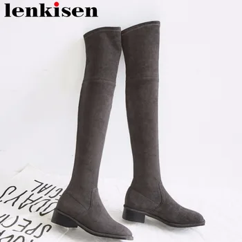 Lenkisen hot sale simple design british school square toe kid suede slip on med heels streetwear sexy woman thigh high boots L90
Lenkisen hot sale simple design british school square toe kid suede slip on med heels streetwear sexy woman thigh high boots L90