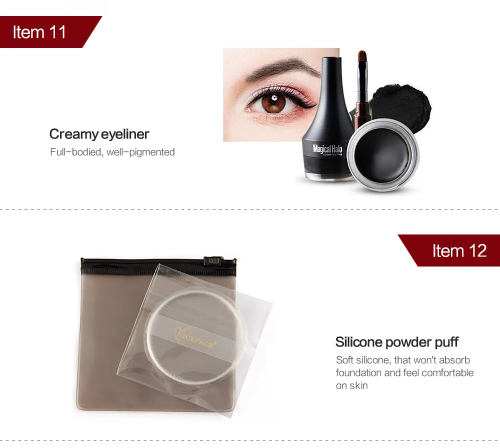 NICEFACE 13Pcs Makeup Set 10 Colors Warm Nude Colors Eyeshadow Black Mascara Eyeliner with Eye Shadow Brush Kit (9)