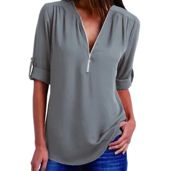 new Women Chiffon Blouse V Neck Zipper Large Size 2019 Sleeves Loose Shirt Blouse Top Casual Solid Ladies Office Blusa Feminina
new Women Chiffon Blouse V Neck Zipper Large Size 2019 Sleeves Loose Shirt Blouse Top Casual Solid Ladies Office Blusa Feminina