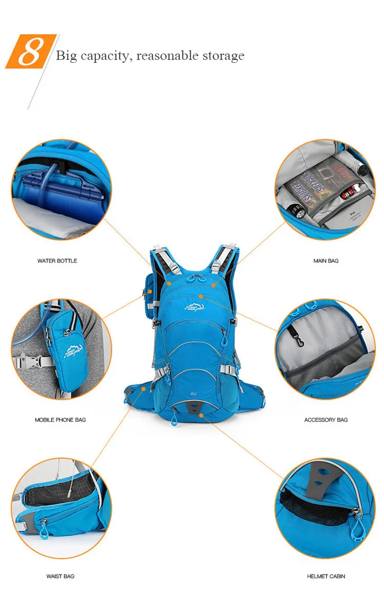 Top 20L Cycling Rainproof Hydration Backpack , Mens MTB Bike Racing Hiking Camping Ergonomic Ventilate Backpacks Outdoor Equipment 12