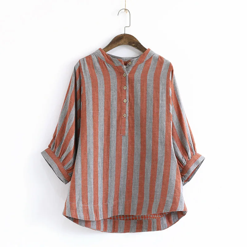 Johnature Women Tops 2019 Summer Regular Short Sleeve Casual Button Striped Stand Collar Shirts Casual Loose Women Blouses
Johnature Women Tops 2019 Summer Regular Short Sleeve Casual Button Striped Stand Collar Shirts Casual Loose Women Blouses
