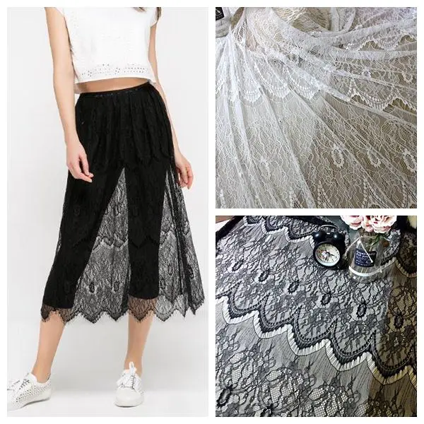 Women Dress Lace Fabrics Soft Eyelash Knitting Lace Black And Off White Nylon Full Width 150CM*300CM
Women Dress Lace Fabrics Soft Eyelash Knitting Lace Black And Off White Nylon Full Width 150CM*300CM