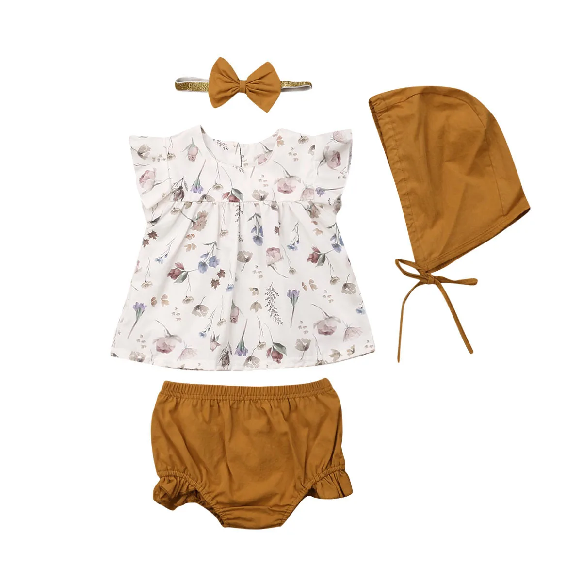 0-3Y Toddler Baby Girl 4pcs Outfits Set Summer Floral Printed Ruffle Sleeve Tops Dress+Shorts+Headband+Hat Cute Holiday Clothes
0-3Y Toddler Baby Girl 4pcs Outfits Set Summer Floral Printed Ruffle Sleeve Tops Dress+Shorts+Headband+Hat Cute Holiday Clothes