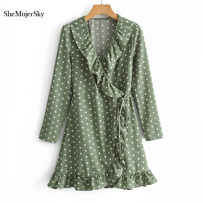 SheMujerSky Green Women Wrap Dress Summer Polka Dot Print Mini Dress Long Sleeve Dresses vestidos verano 2019
SheMujerSky Green Women Wrap Dress Summer Polka Dot Print Mini Dress Long Sleeve Dresses vestidos verano 2019