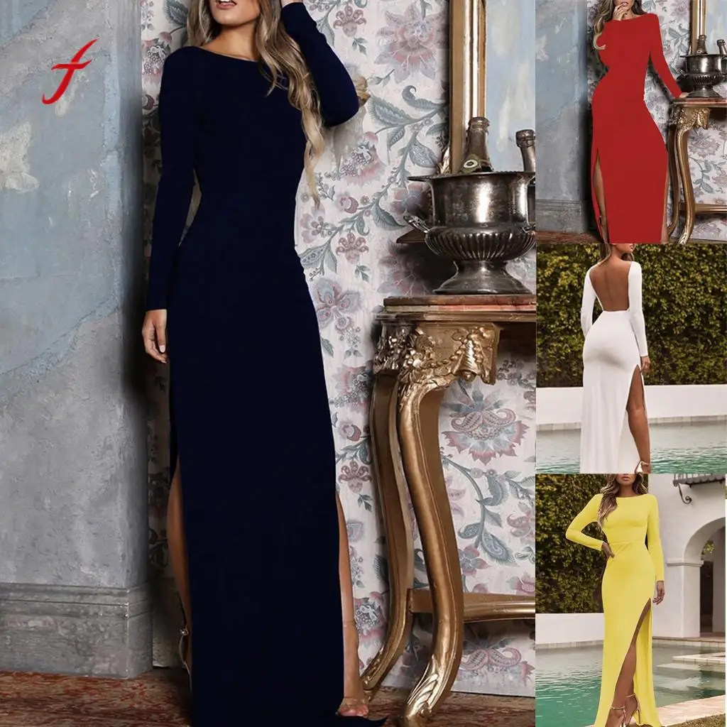 Womens Solid Color Long Sleeve High Waist Open Back Stitching Party Dress black Slim soft touch dresses summer new arrival 2019
Womens Solid Color Long Sleeve High Waist Open Back Stitching Party Dress black Slim soft touch dresses summer new arrival 2019