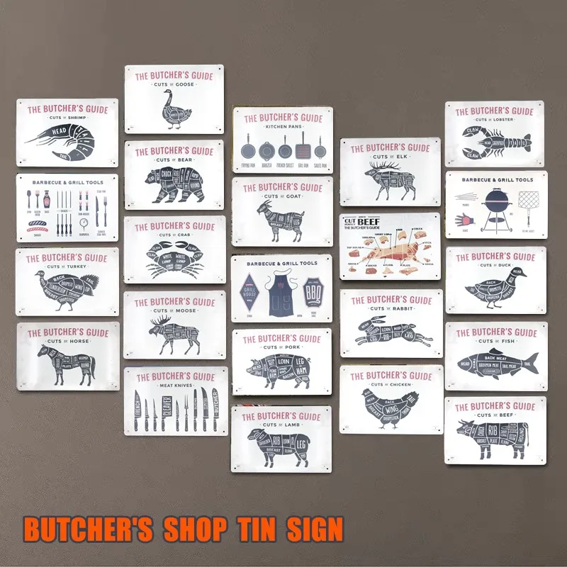 BUTCHER'S GUIDE BEEF PIG DUCK Meat Shop Collection TIN SIGN Decor Retro Wall Plaque Painting Metal Craft
BUTCHER'S GUIDE BEEF PIG DUCK Meat Shop Collection TIN SIGN Decor Retro Wall Plaque Painting Metal Craft