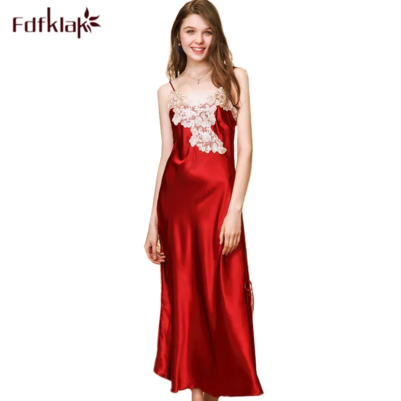 

Fdfklak Sexy night dress spaghetti strap long nightgowns women summer silk nightdress female sleepwear nightshirt night gown