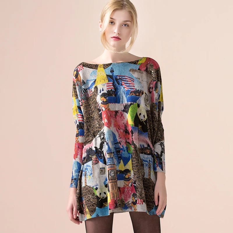 2019 New Women Wool Sweater Dress Fashion Print Oversized Sweater Batwing Sleeve O-Neck Long Sleeves Knitting Pullover Loose
2019 New Women Wool Sweater Dress Fashion Print Oversized Sweater Batwing Sleeve O-Neck Long Sleeves Knitting Pullover Loose