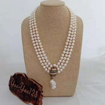 N022959 19"-21" 3 Rows White Pearl Necklace Cz Pave Keshi Pearl Pendant
N022959 19"-21" 3 Rows White Pearl Necklace Cz Pave Keshi Pearl Pendant
