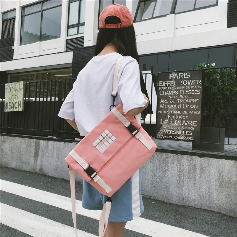 Menghuo Top Quality Women Canvas Backpack Bookbag Female Dual Purpose Shoulder Bag Daily Travel Backpacks Crossbody Bags Mochila (69)