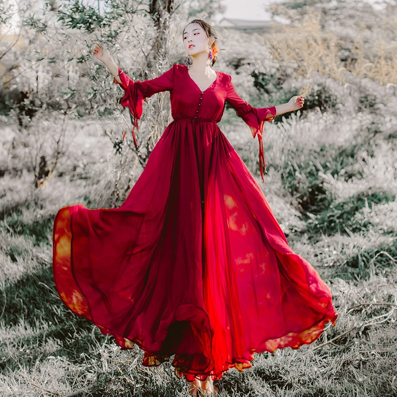 CBAFU 2018 new wine red vintage bohemian people boho dress femme vestidos v enck long maxi women dress evening party dress X724
CBAFU 2018 new wine red vintage bohemian people boho dress femme vestidos v enck long maxi women dress evening party dress X724