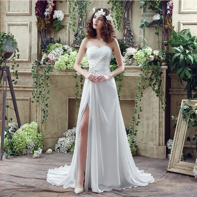 Sexy Bohemian Beach Wedding Dresses Cheapest Pleats Front Split Vestidos Baratos White Ivory Vestido Novia 2019 In Stock
Sexy Bohemian Beach Wedding Dresses Cheapest Pleats Front Split Vestidos Baratos White Ivory Vestido Novia 2019 In Stock