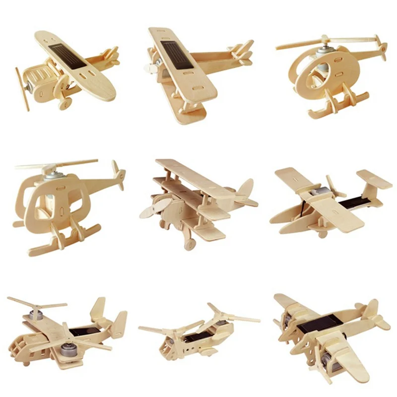 Creative Wooden Car Puzzle Dinosaur Game Model Building Toys DIY 3D Airplane 
