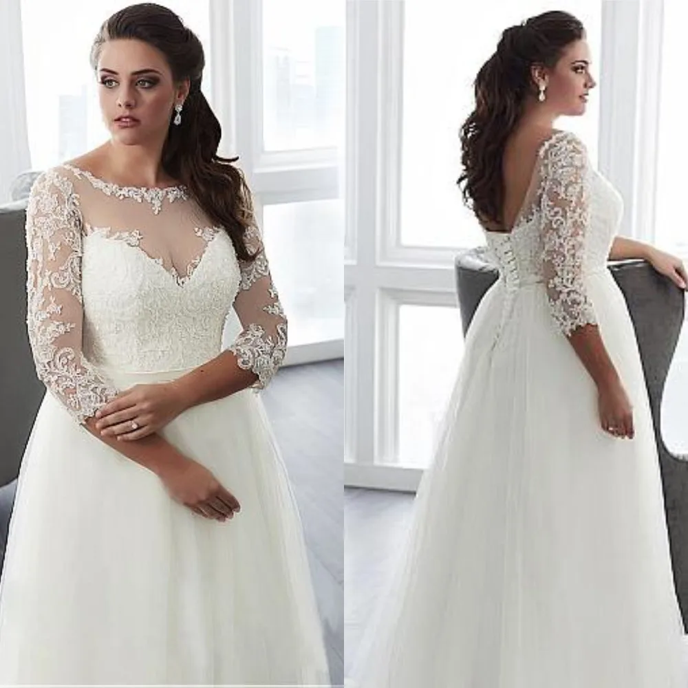 Charming Plus Size Long Sleeve Wedding Dress Sexy V-Back with Lace up Illusion Design Appliuqes Bridal Dress Vestidos De Noiva
Charming Plus Size Long Sleeve Wedding Dress Sexy V-Back with Lace up Illusion Design Appliuqes Bridal Dress Vestidos De Noiva