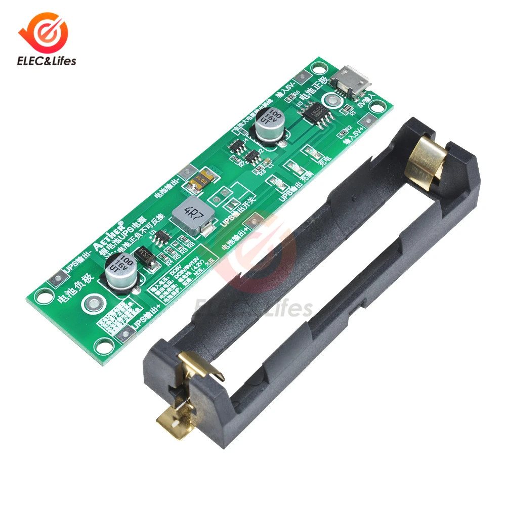 Micro USB 18650 Lithium Battery Charger Protective Board 5V Step-up Boost Conveter UPS Battery Charging Discharge Power Module
Micro USB 18650 Lithium Battery Charger Protective Board 5V Step-up Boost Conveter UPS Battery Charging Discharge Power Module