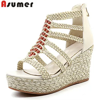 ASUMER 2020 fashion summer new shoes woman brown apricot sandals women zip platform wedges prom shoes genuine leather shoes 
ASUMER 2020 fashion summer new shoes woman brown apricot sandals women zip platform wedges prom shoes genuine leather shoes