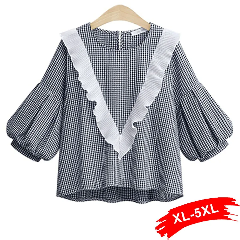 Summer Plus Size Sweet Ruffles Checked Blouse 3Xl 4Xl Summer Women Puff Sleeve Woman Shirts Ladies Plaid Pleated Tops Blusa
Summer Plus Size Sweet Ruffles Checked Blouse 3Xl 4Xl Summer Women Puff Sleeve Woman Shirts Ladies Plaid Pleated Tops Blusa