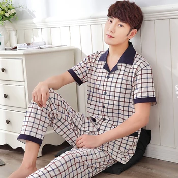 Summer Pajamas Cotton Thin Striped Men Pajama Set Short Sleeve Long Pants Turn-down Collar Cardigan Plus Size XXXL Mens Pijamas
Summer Pajamas Cotton Thin Striped Men Pajama Set Short Sleeve Long Pants Turn-down Collar Cardigan Plus Size XXXL Mens Pijamas