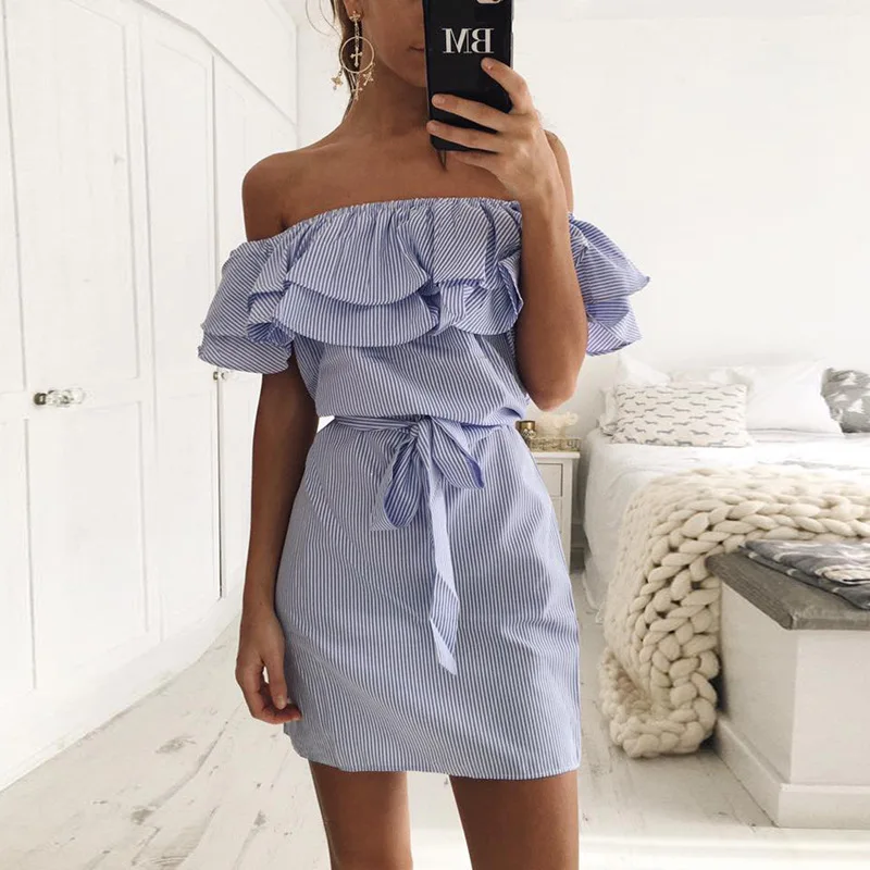 2019 Casual Women Mini Dress Summer Sexy Ruffles Short Sleeve Striped Short Dress Fashion Streetwear Sexy Loose Ladies Dresses
2019 Casual Women Mini Dress Summer Sexy Ruffles Short Sleeve Striped Short Dress Fashion Streetwear Sexy Loose Ladies Dresses