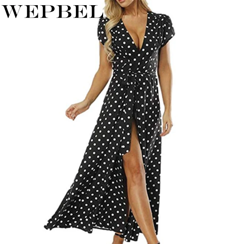 Woman Dress Elegant Casual Beach Bohemian Polka Dot V Neck Short Sleeve Neckline Party Cocktail Long Dress
Woman Dress Elegant Casual Beach Bohemian Polka Dot V Neck Short Sleeve Neckline Party Cocktail Long Dress