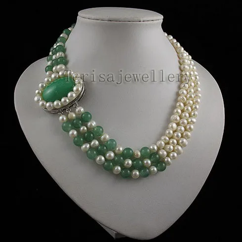 Terisa Pearljewelry AA 7-8mm White Color Natural Freshwater Pearl Necklace Green Stone Jewelry 3Rows Fashion Lady's Pearl
Terisa Pearljewelry AA 7-8mm White Color Natural Freshwater Pearl Necklace Green Stone Jewelry 3Rows Fashion Lady's Pearl
