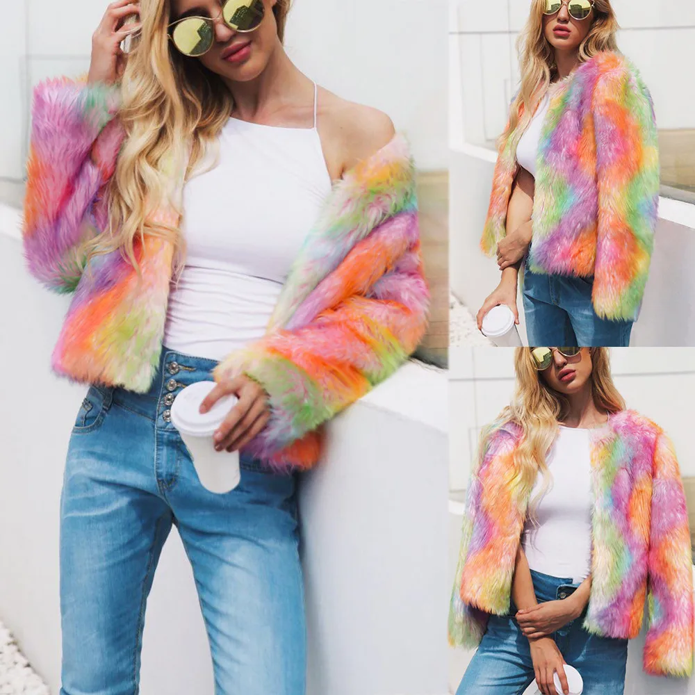 2018 Women Winter Spandex Coat Ladies Warm Faux Fur Coat Jacket Solid Winter Gradient Parka rainbow Outerwear 827
2018 Women Winter Spandex Coat Ladies Warm Faux Fur Coat Jacket Solid Winter Gradient Parka rainbow Outerwear 827