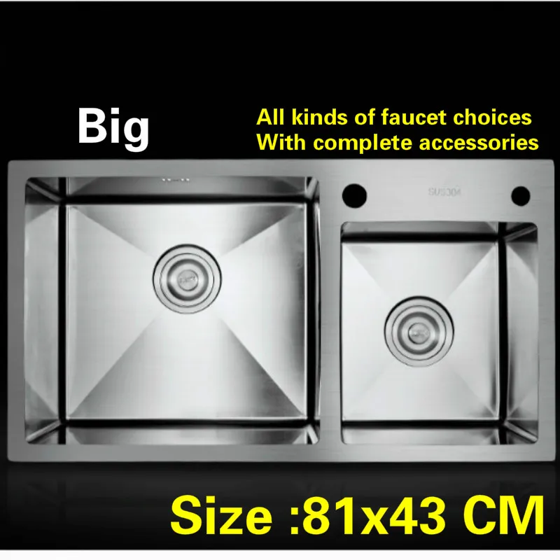 

Free shipping hand made 304 stainless steel household big kitchen sink 4 mm thickening double groove hot sell 810x430 MM