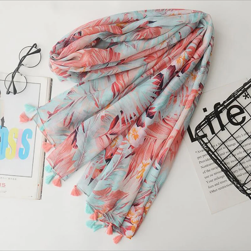 Korean Style Travel Scarf Printed Beach Shawl Spring Sexy Women Ladies Tassel Wrap | Аксессуары для одежды