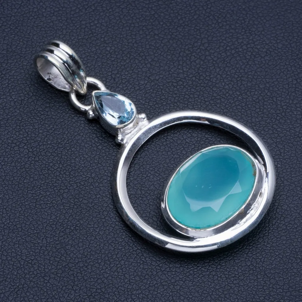 Natural Chalcedony and Blue Topaz Punk Style 925 Sterling Silver Pendant 2" R0256
Natural Chalcedony and Blue Topaz Punk Style 925 Sterling Silver Pendant 2" R0256