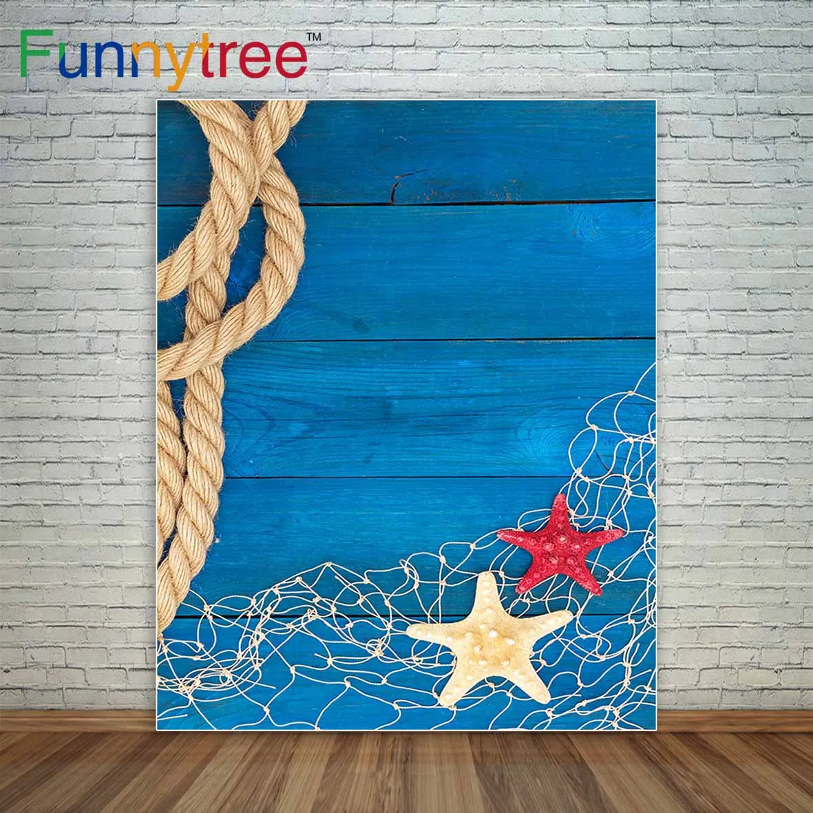 Фон Funnytree для фотосъемки с изображением морской сетки веревки и звезды на синем