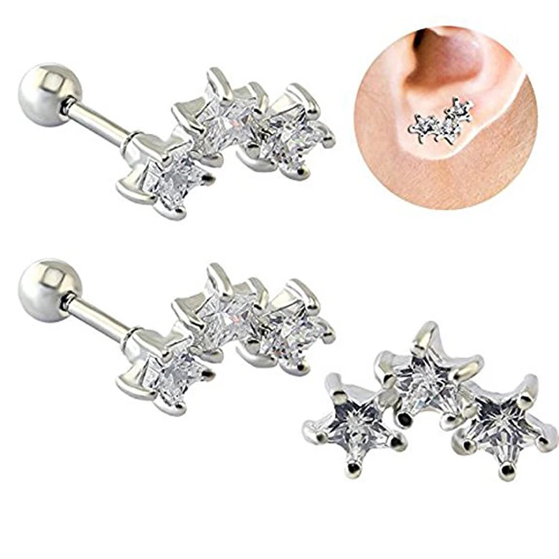 Trinity Star Zircon Ear Studs Charm Stainless Steel Women Earring Cartilage Tragus Piercing Helix Ear piercing Jewelry For Girls
Trinity Star Zircon Ear Studs Charm Stainless Steel Women Earring Cartilage Tragus Piercing Helix Ear piercing Jewelry For Girls