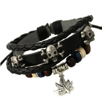 Punk Style Personality Skeleton Skull Rivets Bracelet Cute Maple Leave Bangles Leather Woven Men's Bracelets Band Wrap Jewelry
Punk Style Personality Skeleton Skull Rivets Bracelet Cute Maple Leave Bangles Leather Woven Men's Bracelets Band Wrap Jewelry