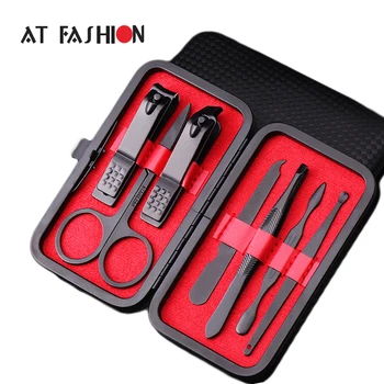 

7Pcs Black Stainless Steel Nail Clipper Cutter Trimmer Ear Pick Grooming Kit Manicure Pedicure Scissor Tweezer Nail Tools Set