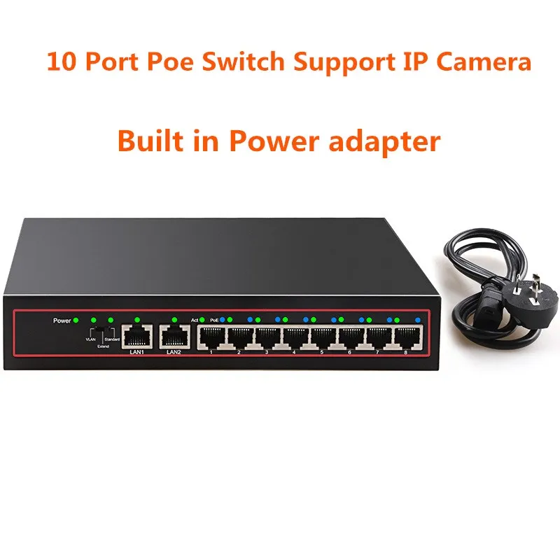 10 Ports POE Switch 48V Power Over Ethernet Network Switch 8 PoE Switch Injector for IP camera/Wireless AP/CCTV Camera System
10 Ports POE Switch 48V Power Over Ethernet Network Switch 8 PoE Switch Injector for IP camera/Wireless AP/CCTV Camera System