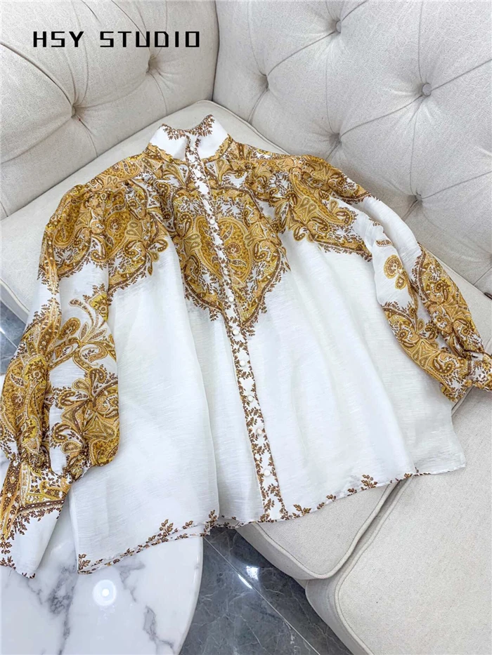【HSY Studio】 2019 summer new fashion silk cotton linen women inspired broderie puff sleeve stand collar shirt in floral print
【HSY Studio】 2019 summer new fashion silk cotton linen women inspired broderie puff sleeve stand collar shirt in floral print