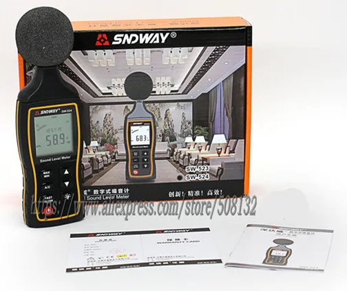 

SNDWAY SW-523 SW-524 Sound Level meter Digital Noise Describe Meter 30-130dBA 1.5 dB Accuracy LCD Sound Level Meter Backlight