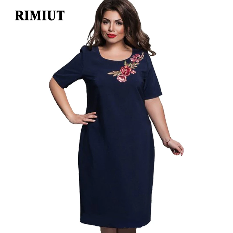 RIMIUT Women's Casual Solid Short Sleeeve Flower Embroidery Fat MM Dress 6XL Plus Size O neck Knee Length Loose Women Dresses
RIMIUT Women's Casual Solid Short Sleeeve Flower Embroidery Fat MM Dress 6XL Plus Size O neck Knee Length Loose Women Dresses