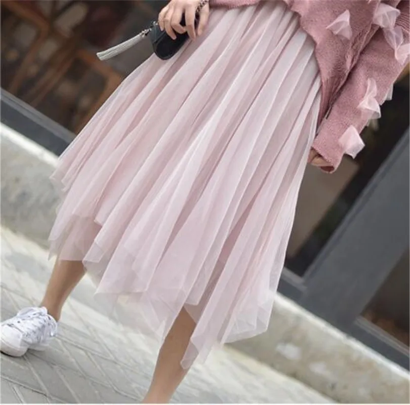 Net Yarn Irregular Female Skirt 2019 New Elastic Waist Medium Length Princess Fluffy High | Женская одежда