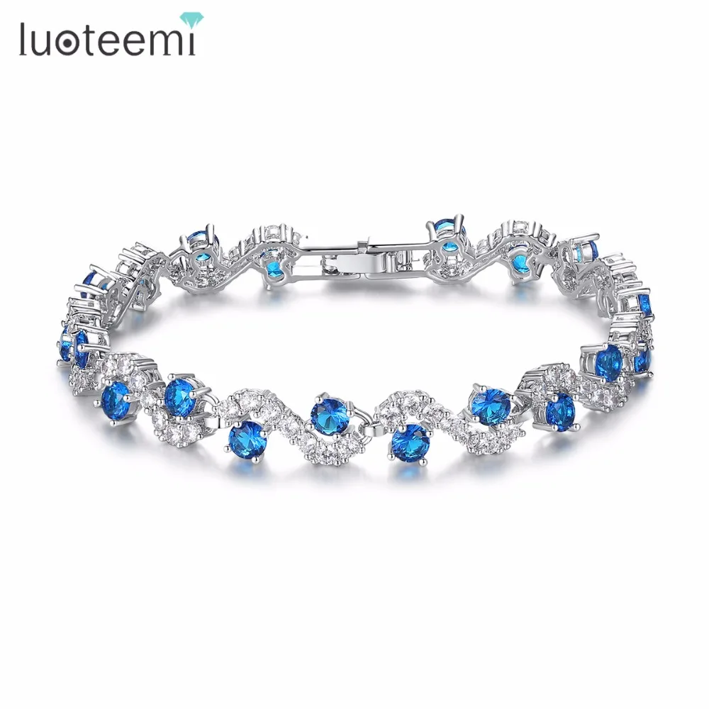 

LUOTEEMI Bracelet Copper AAA Cubic Zircon White Gold Color High Quality Classic Charm Bangle Shining Clear For Women Wedding