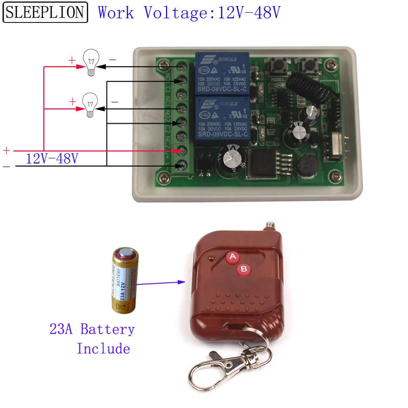 Sleeplion 12V 24V 36V 48V 2CH 10A Wireless Remote Control Relay ON OFF Security System Garage Doors Gate Electric Doors Shutters
Sleeplion 12V 24V 36V 48V 2CH 10A Wireless Remote Control Relay ON OFF Security System Garage Doors Gate Electric Doors Shutters