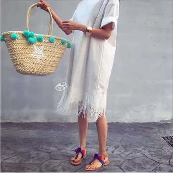 summer Pure hand knitting straw women bag Hairy ball embellishment Vacation leisure straw women bag
summer Pure hand knitting straw women bag Hairy ball embellishment Vacation leisure straw women bag